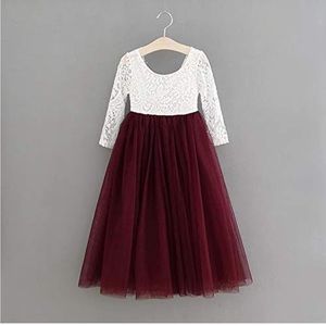 Lace back flower girl dress in plum/burgundy. 12-24 months